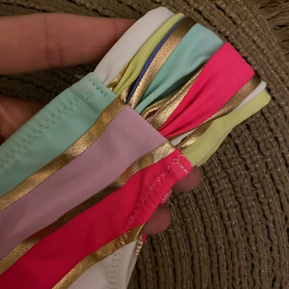Victoria’s Secret gold& colors striped Swim Bottom ruched - Picture 4 of 6